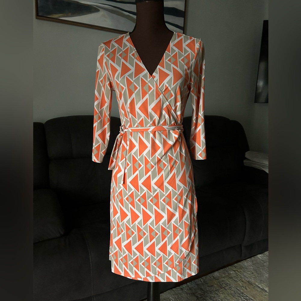 Emma & Michelle Women’s Colorful Wrap Dress Stretch Geometric Pattern